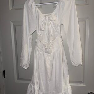 White Long Sleeve Tie-Front Dress